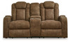 Wolfridge Brindle Power Reclining Loveseat With Console /Adj Hdrst