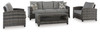 Oasis Court Gray Sofa, Chairs, Table Set (Set of 4)