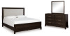 Neymorton King Upholstered Panel Bed, Dresser and Mirror (B618B8)