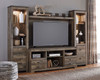 Trinell Center Large TV Stand, 2 Tall Piers & Bridge