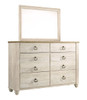 Willowton Whitewash 6 Pc. Dresser, Mirror, Queen Sleigh Bed & Nightstand