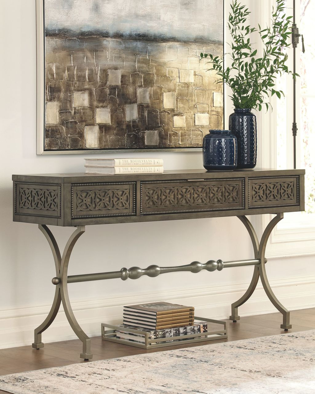 The Quinnland Antique Black Console Sofa Table available at Rose