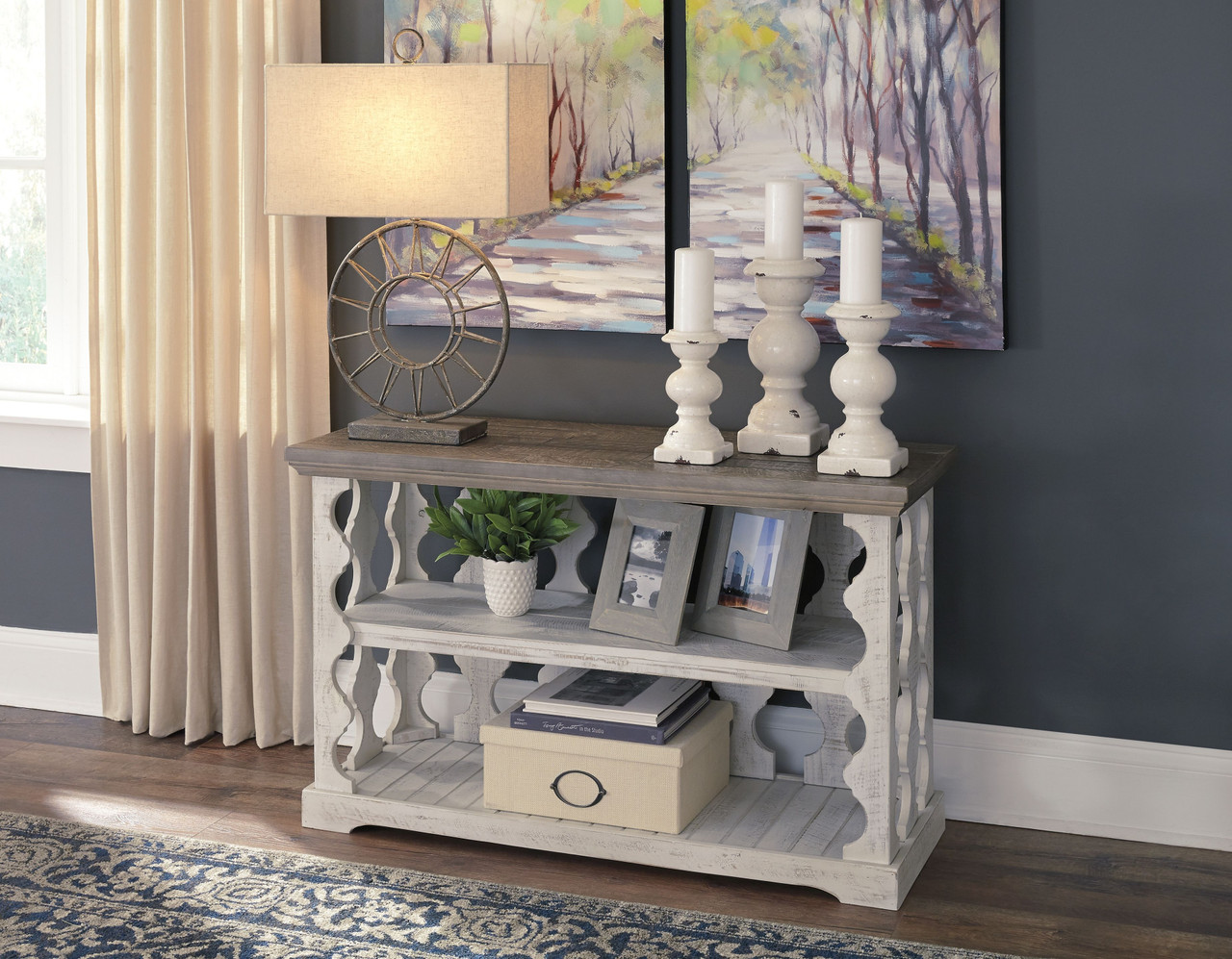 The Havalance Gray/White Console Sofa Table available at Rose