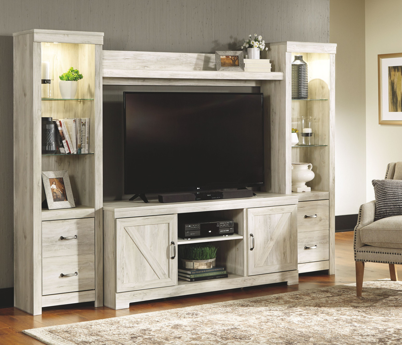 The Bellaby Whitewash 4 Pc. Entertainment Center 63 TV Stand