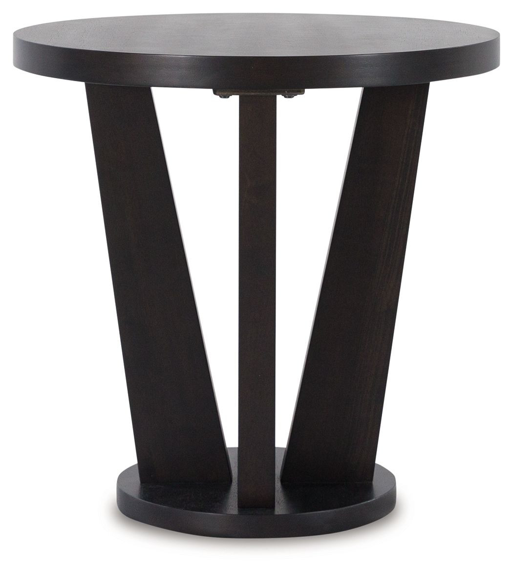 The Chasinfield Dark Brown Round End Table at Rose Brothers Furniture