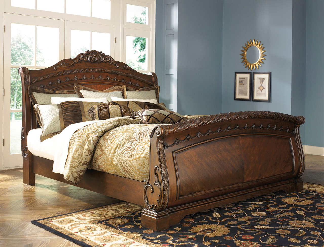 Ashley north shore queen shop panel bed in dark brown