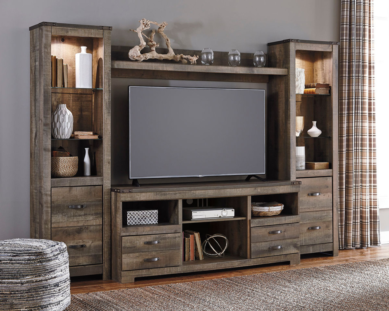 The Trinell Center Large TV Stand, 2 Tall Piers & Bridge available