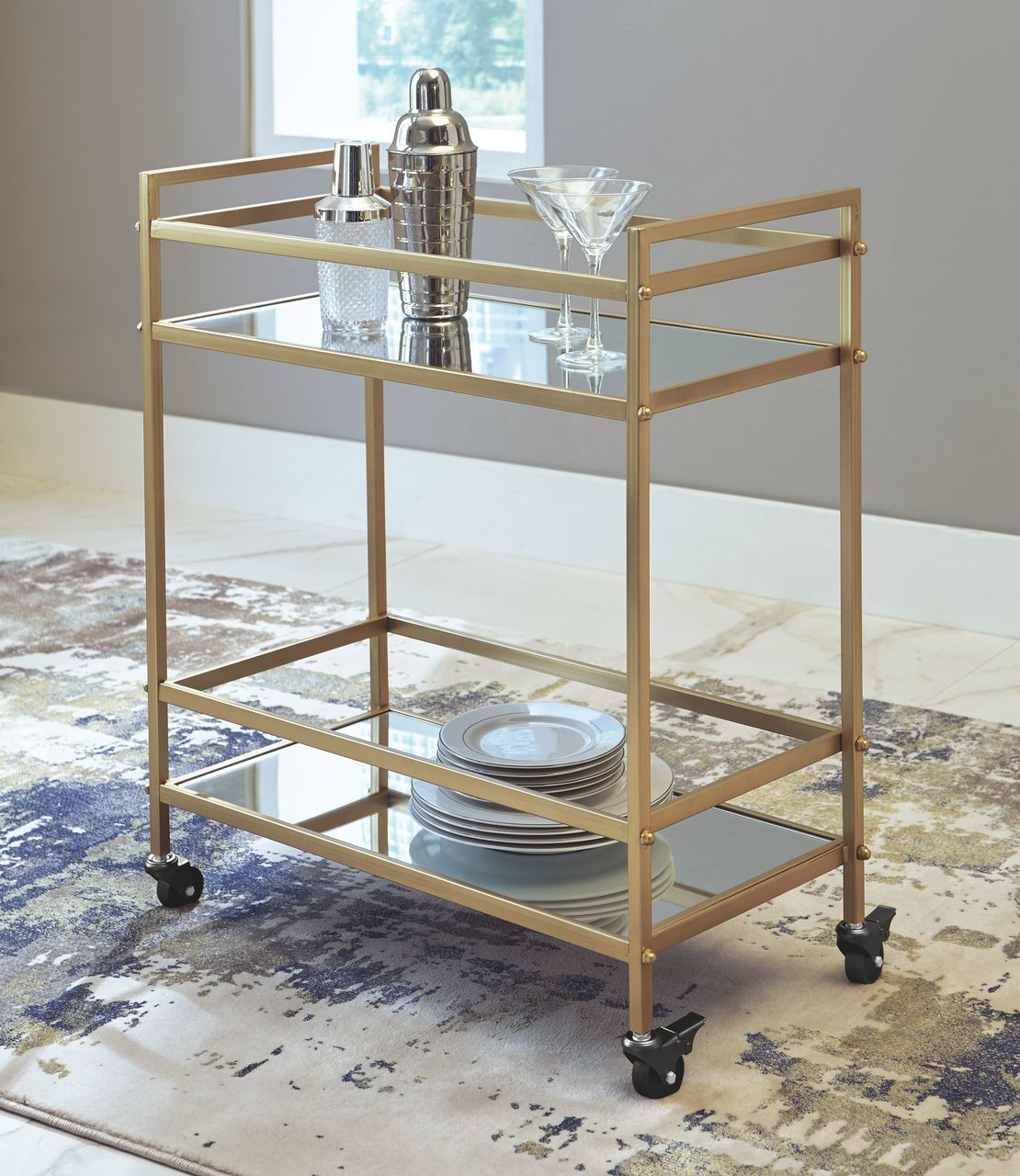 The Kailman Gold Finish Bar Cart Sold At Rose Brothers Furniture