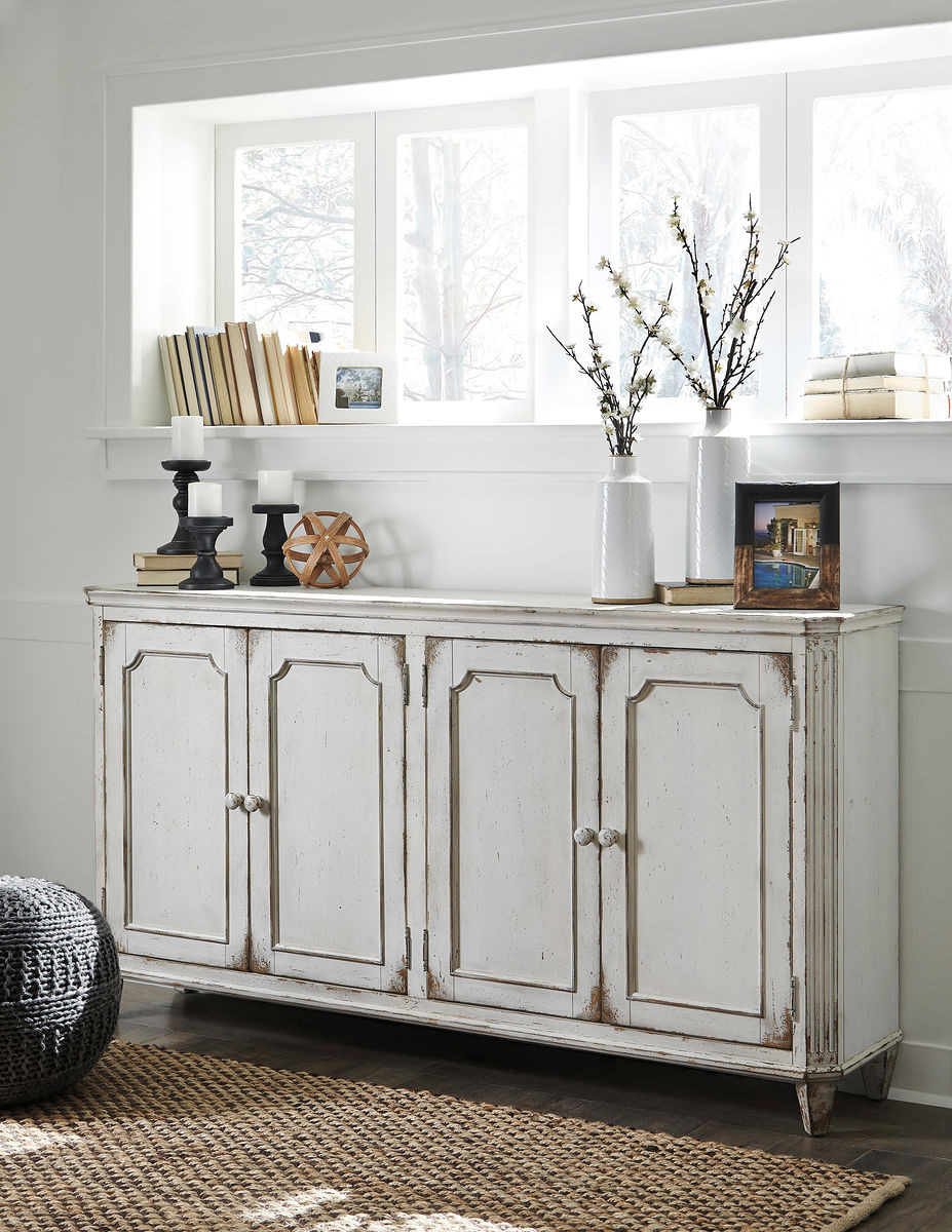 The Mirimyn Antique White Door Accent Cabinet sold at Rose Brothers