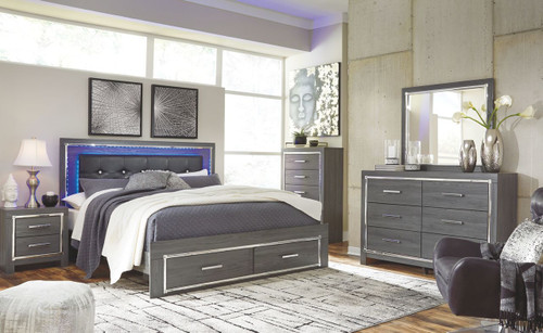 Lodanna Gray 5 Pc. Dresser, Mirror & King Panel Bed with Storage