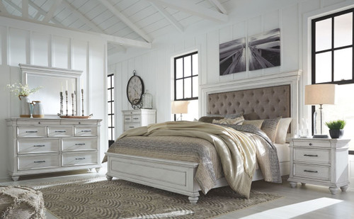 Kanwyn Whitewash 8 Pc. Dresser, Mirror, Chest, California King Panel Upholstered Bed & 2 Nightstands