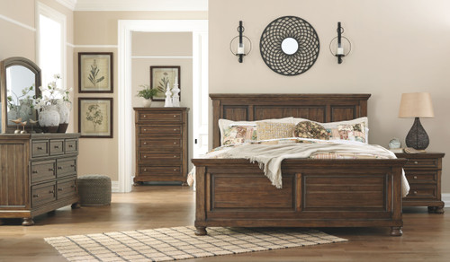 Flynnter Medium Brown 7 Pc. Dresser, Mirror, Chest, King Panel Bed & Nightstand