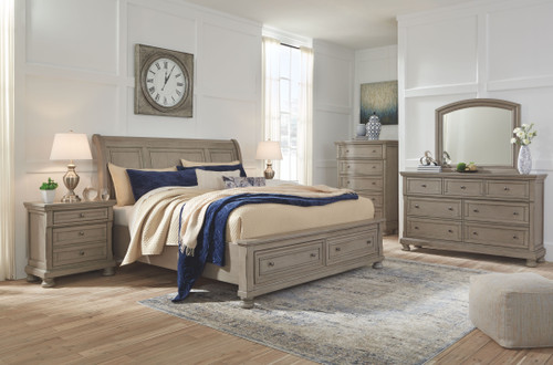Lettner Light Gray 6 Pc. Dresser, Mirror, Chest & California King Sleigh Bed with Storage