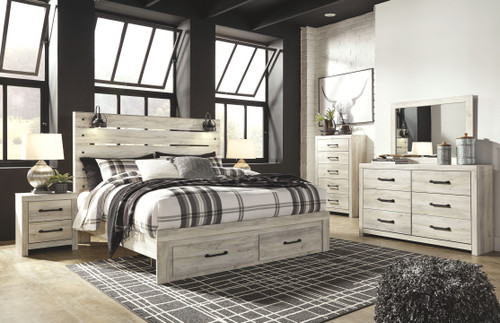 Cambeck Whitewash 8 Pc. Dresser, Mirror, Chest, King Panel Bed with Storage & 2 Nightstands