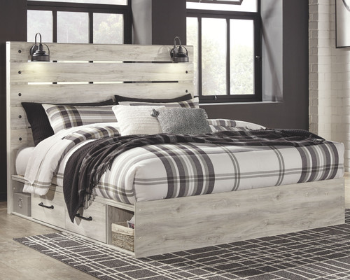 Cambeck Whitewash King Panel Bed with Side Storage