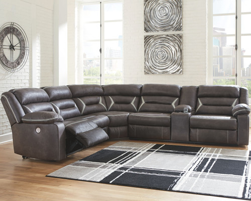 Kincord Midnight LAF Zero Wall Power Recliner, Armless Chair, Wedge & RAF Reclining Power Sofa with Console Sectional