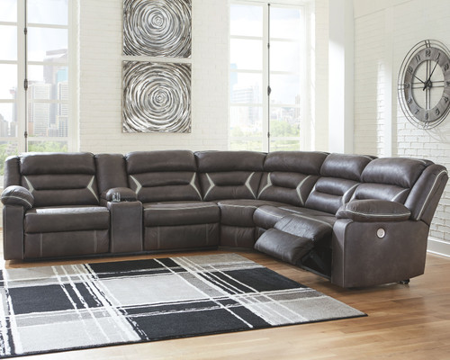 Kincord Midnight LAF Reclining Power Sofa with Console, Wedge, Armless Chair & RAF Zero Wall Power Recliner Sectional