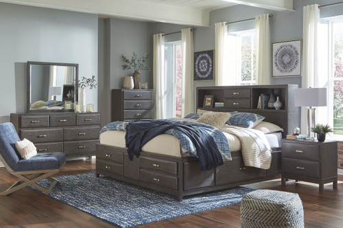 Caitbrook Gray 8 Pc. Dresser, Mirror, Chest, King Storage Bed & 2 Nightstands