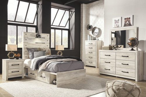 Cambeck Whitewash 9 Pc. Dresser, Mirror, Twin Panel Bed with 2 Storages & 2 Nightstands