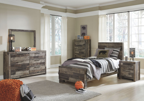 Derekson Multi Gray Dresser, Mirror, Chest & Twin Panel Bed