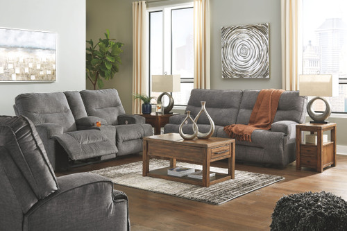 Coombs Charcoal 2 Seat Reclining Sofa, Double Reclining Loveseat with Console & Wide Seat Recliner