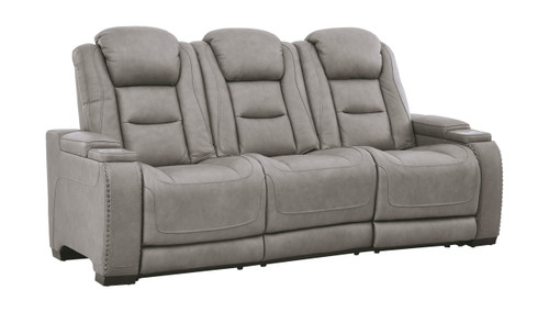 The Man-Den Gray Power Reclining Sofa with ADJ Headrest