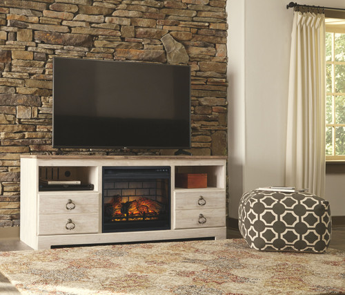 Willowton Whitewash LG TV Stand with Fireplace Insert Infrared