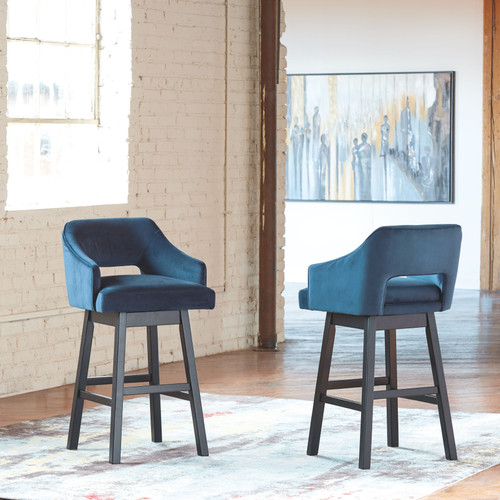 Tallenger Blue/Dark Brown Tall Upholstered Swivel Barstool(2/CN)