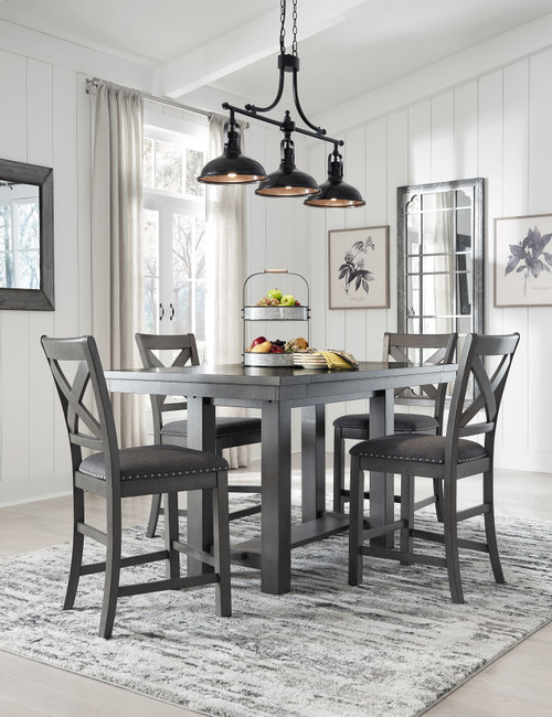 Myshanna Gray 5 Pc. Rectangular Dining Room Counter Extension Table, 4 Upholstered Barstools