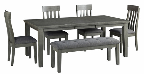 Hallanden Gray 6 Pc. Rectangular Butterfly Extension Table, 4 Side Chairs, Dining Room Bench