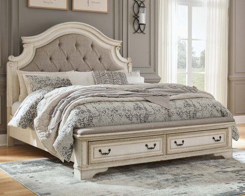 Realyn Chipped White King Upholstered Bed