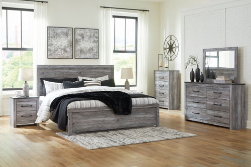 Bronyan Dark Gray King Panel Bed 4 Pc. Dresser, Mirror, King Bed