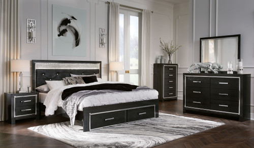 Kaydell Black King Uph Storage Bed 8 Pc. Dresser, Mirror, King Bed, 2 Nightstands