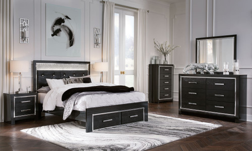 Kaydell Black Queen Uph Storage Bed 8 Pc. Dresser, Mirror, King Bed, 2 Nightstands