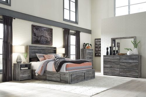 Baystorm Gray King Panel Bed With 4 Storage Drawers 10 Pc. Dresser, Mirror, Chest, King Bed, 2 Nightstands