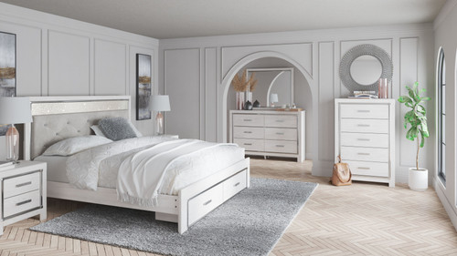 Altyra White King Upholstered Storage Bed 7 Pc. Dresser, Mirror, Chest, King Bed