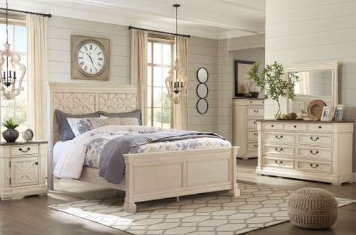 Bolanburg Antique White California King Panel Bed 7 Pc. Dresser, Mirror, Cal King Bed, 2 Nightstands