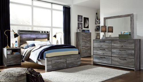 Baystorm Gray Full Panel Bed With 2 Storage Drawers 7 Pc. Dresser, Mirror, Chest, Full Bed
