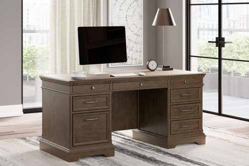 Janismore Weathered Gray Home Office Executive Desk