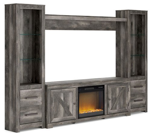 Wynnlow Gray 4-Piece Entertainment Center With Glass/Stone Fireplace Insert