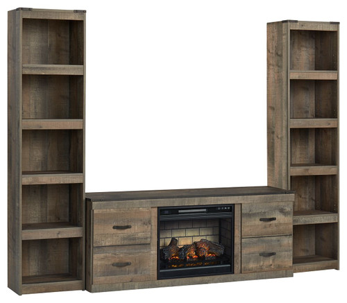 Trinell Brown 3-Piece Entertainment Center With Electric Fireplace