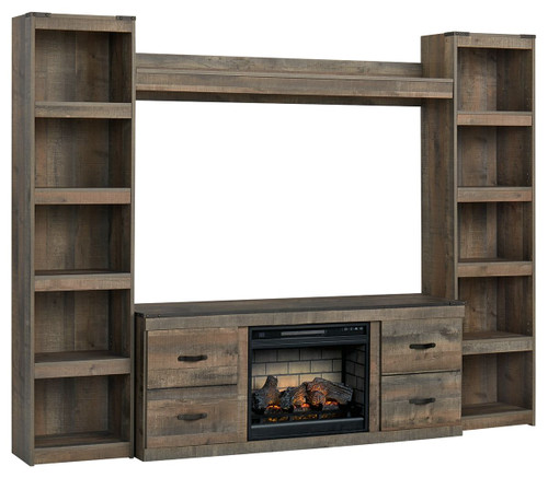 Trinell Brown 4-Piece Entertainment Center With 60" TV Stand And Faux Firebrick Fireplace Insert