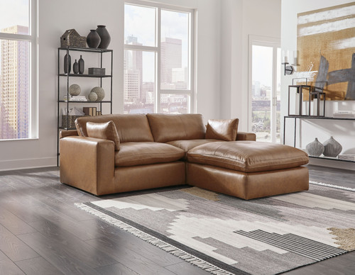 Emilia Caramel 3 Pc. 2-Piece Sectional Loveseat, Ottoman