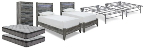 Baystorm 2 Twin Panel Beds, 2 Mattresses, 2 Foundations, and Chest (B221B45)