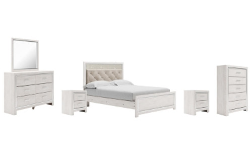 Altyra Queen Upholstered Panel Bed, Dresser, Mirror, Chest and 2 Nightstands (B2640B36)