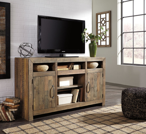 Sommerford Brown Large TV Stand with Fireplace Option