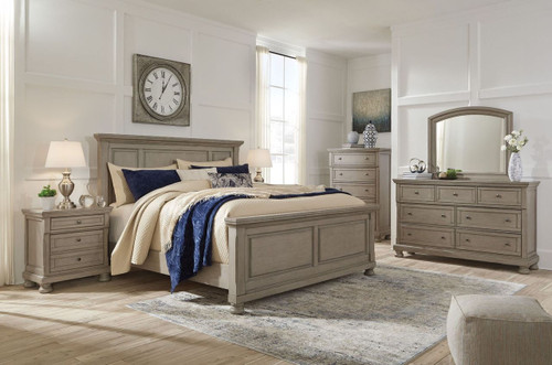 Lettner Light Gray 8 Pc. Dresser, Mirror, Chest, King Panel Bed & 2 Nightstands