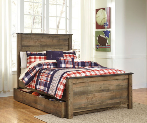 Trinell Brown Full Panel Bed with Trundle Storage Box