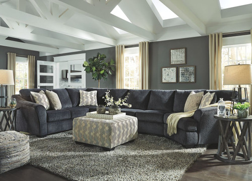 Eltmann Slate LAF Sofa with Corner Wedge, Armless Loveseat, Armless Chair, RAF Cuddler Sectional & Accent Ottoman