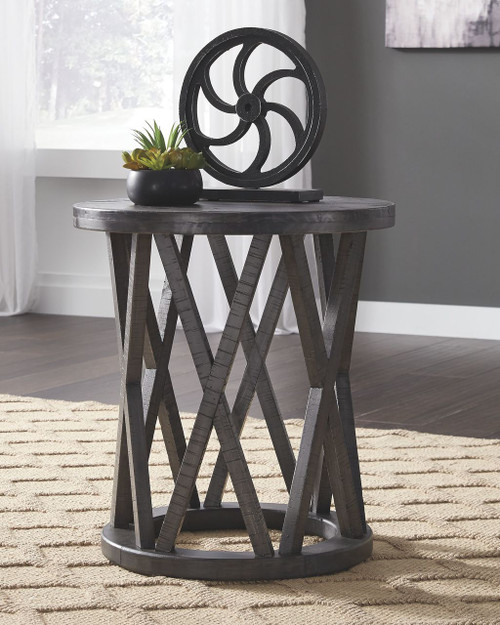 Sharzane Grayish Brown Round End Table